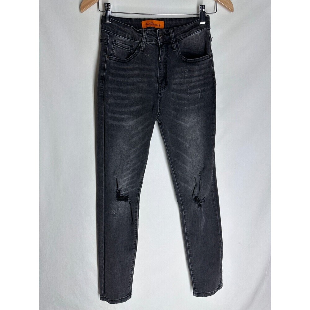 One53 Jeans Womens Size 5/27 Basic Tapered Leg Distressed Black Stretchy Denim